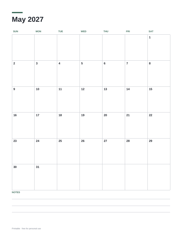 May 2027 Calendar printable preview
