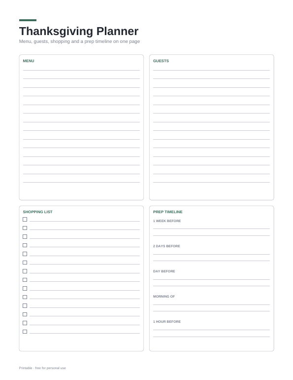Thanksgiving Planner printable preview